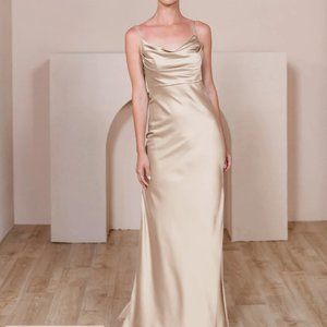 Revelry Skye Satin dress in 'Gold Champagne' (Bridesmaid dress)